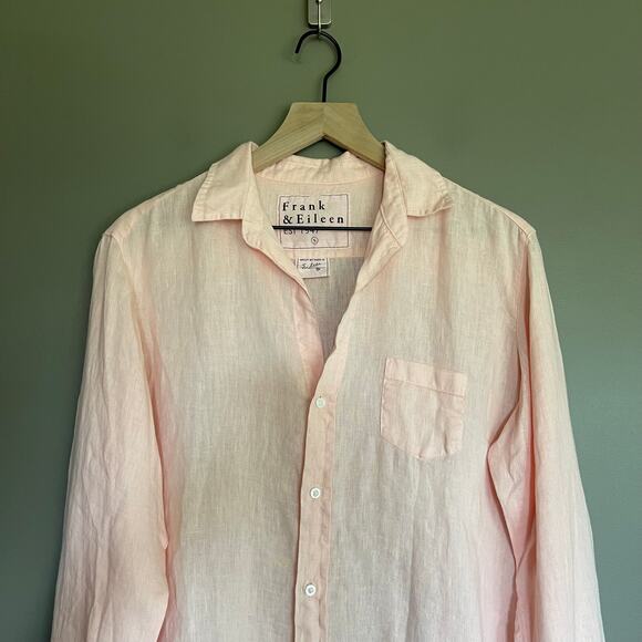 FRANK & EILEEN Eileen Relaxed Button-Up Shirt Peach Linen Size Small Casual Chic - Picture 4 of 16